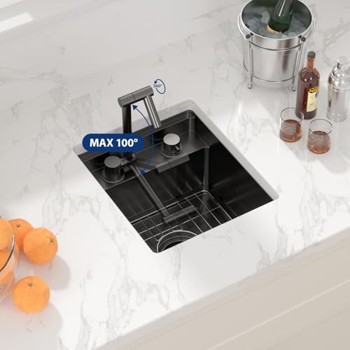 Sarlai Black Outdoor Sink, 15x17 Inch Undermount Kitchen Sink Workstation with Foldable Faucet Bar Prep Single Bowl Gunmetal Black 16 Gauge Stainless Steel Sinks with Cover,BBQ Sinks Outside - Image 4