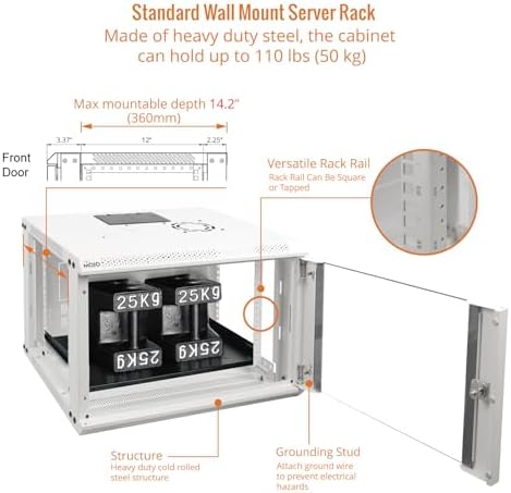 Tecmojo 6U Wall Mount Rack Network Cabinet for 19" IT Equipment,with Lockable Glass Door and Side Panels,Cooling Fan,17.7inch Depth,White - Image 4