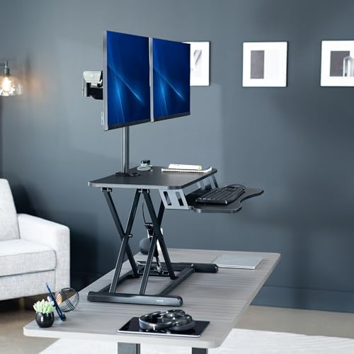 VIVO Black 32 inch Desk Riser with Monitor Mount, DESK-KIT-0K2K - Image 2