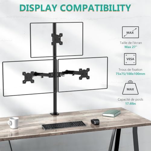 WALI Tall Triple Monitor Mount for 13-27 inch Computer Screens, up to 22lbs - Image 5