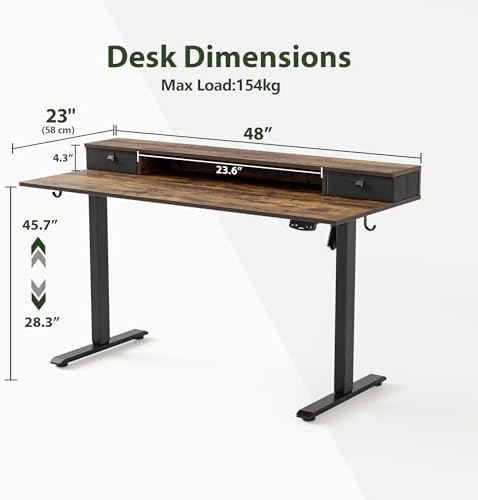 Agilestic 48 x 24 Inches Electric Standing Desk with 2 Storage Drawers, Adjustable Height Sit and Stand Computer Table with Splice Board, Dark Walnut - Image 4