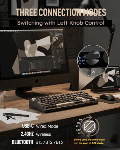 RK ROYAL KLUDGE M100 Wireless Mechanical Keyboard with Screen & Knob, Black - Image 4