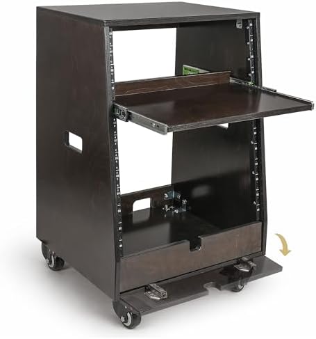 Sound Town DIY Slanted 12U Studio Rack (4U Top + 8U Lower) with 2U Bottom Storage, Slide-Out Tray, Casters, for Home Studio and Recording Room, Birch Plywood, Black Espresso (SDRK-ST12TD) by SOUNDTOWN