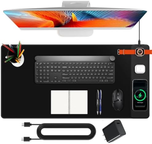 Mouse Pad with Magnetic Wireless Charging, Large Desk Mat, Non-Slip Mouse Mat, Keyboard Pad for Gaming, Desk, Office, PC by miroddi