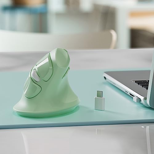 MicroPack Ergonomic Vertical Wireless Mouse, Silent Cordless Mouse with USB-A & Type-C Receiver, 800/1200/1600 DPI, 6 Buttons, Reduces Wrist Strain for Windows, Mac, PC & Laptop Green - Image 6