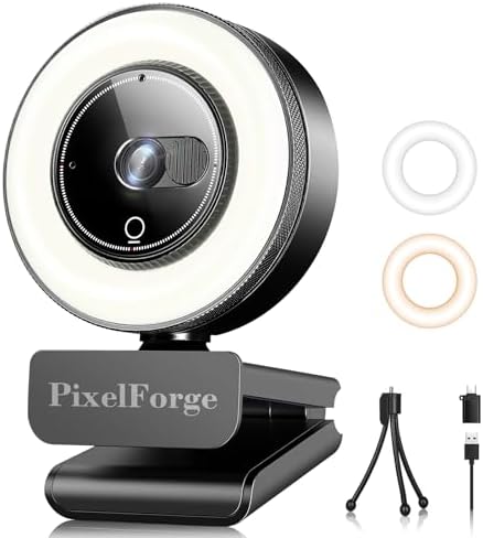 2K Webcam for PC with Microphone & Light & Privacy Cover by PixelForge