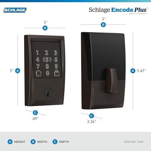Schlage Encode Plus Smart WiFi Deadbolt Lock, Tap to Unlock, Aged Bronze - Image 3