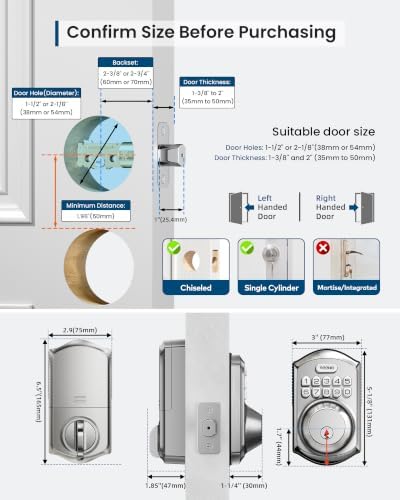 TEEHO TE011W WiFi Keypad Deadbolt, Smart Locks for Front Door, Satin Nickel - Image 2