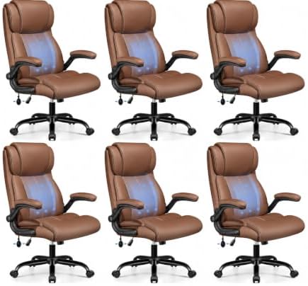 BESTFAIR High Back Leather Office Chair with Air Lumbar, Flip Arms, Brown by BESTFAIR