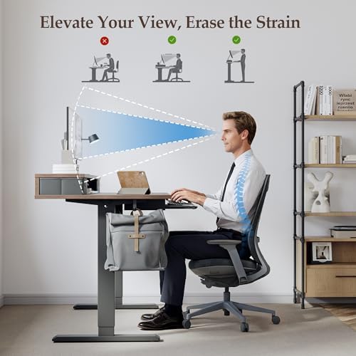 Klicelor 63 x 24 Inch Electric Standing Desk with Drawers and Keyboardtray, Adjustable Height Small Sit Stand Desk for Home Office, Compact Computer Workstation with Storage- Rustic Brown - Image 7