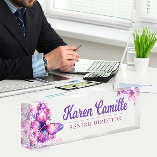 Custom Office Name Plate for Desk - Name Plate Personalized Gifts for Coworkers, Boss, Teacher, Social Worker - Acrylic Office Desk Decor for Women Men - Employee Appreciation Gifts (purple) - Image 7