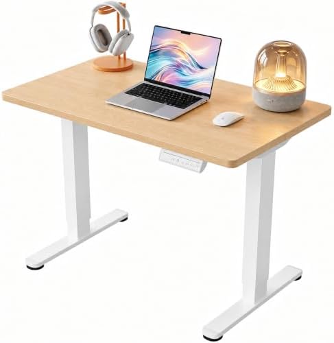Electric Standing Desk, 32" x 24" Adjustable Height Sit Stand Desk, Small Space Workstation, Compact Computer Desk for Home Office, Stable Steel Frame (Natural) by Unknown
