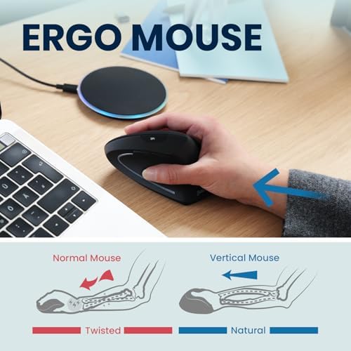 Perixx PERIMICE-713RX Wireless Rechargeable Vertical Mouse - Duo Wired and Wireless Charging Feature - Charging Pad Included - 6 Buttons Design - Black - Right-Handed Design - Image 3