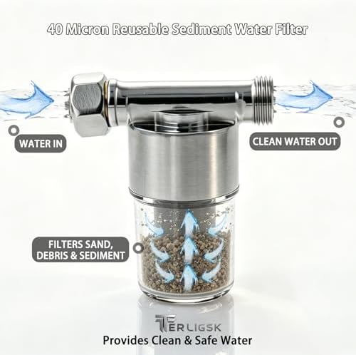 40 Micron Reusable Sediment Water Filter, Brass Inline Filter with 1/2" NPT & 3/4" GHT Fittings, for Garden Hose, Washer, Washing Machine, RV, Well Water & High Pressure Washer - Image 2