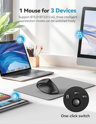 TECKNET Vertical Ergonomic Mouse with Jiggler Bluetooth Rechargeable - Image 3