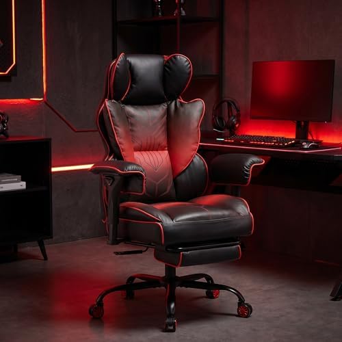 Big and Tall Gaming Office Chair 400lbs - Heavy Duty Ergonomic Computer Desk Chair with Footrest, Adjustable Armrests, High Back PU Leather with Racing Style (Black/Red) by Unknown