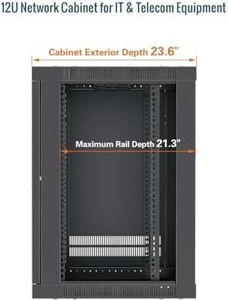 Tecmojo 12U Wall Mount Rack Cabinet, Heavy-Duty 176 Lbs High Load Capacity, 19” Enclosed Server Network Rack with 2 Colling Fans, Glass Door, 23.6” Deep – Elite Collection - Image 2