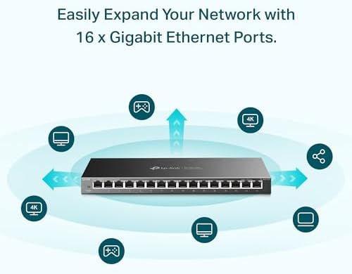 TP-Link 16 Port Gigabit Switch | Easy Smart Managed | Plug & Play | Limited Lifetime Protection | Desktop/Wall-Mount | Sturdy Metal w/ Shielded Ports | Support QoS, Vlan, IGMP and LAG (TL-SG116E) - Image 2