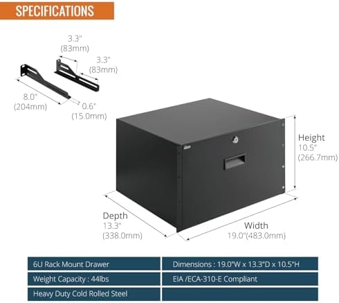 Tecmojo 6U Rack Drawer,Rack Mount Drawer for 19in Network Equipment/Server/AV Rack or Cabinet Enclosure,Sliding and Lockable Server Rack Drawer - Load-Bearing 44lb (20kg),with Cable Management Holes - Image 2