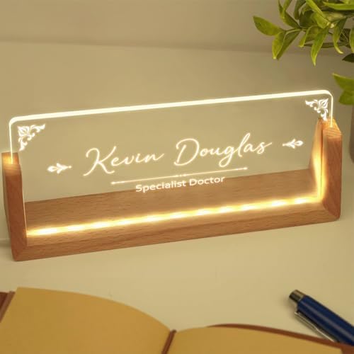 Custom Name Plate for Desk with Light Up Acrylic & Wooden Base - Personalized Office Sign for Teacher, Boss, Coworker - Employee Appreciation Gift for Educators Professionals - Image 3