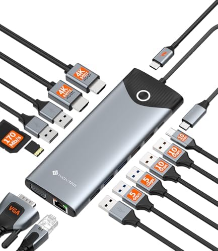 NOVOO 10Gbps USB-C Docking Station, 15-in-1 Dual/Triple 4K 60Hz HDMI & VGA by NOVOO-ForYourHomeOffice
