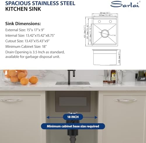 Sarlai Black Outdoor Sink, 15x17 Inch Undermount Kitchen Sink Workstation with Foldable Faucet Bar Prep Single Bowl Gunmetal Black 16 Gauge Stainless Steel Sinks with Cover,BBQ Sinks Outside - Image 7