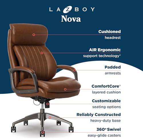 La-Z-Boy High-Back Ergonomic Office Chair, AIR Lumbar Support Leather Chair - Image 4