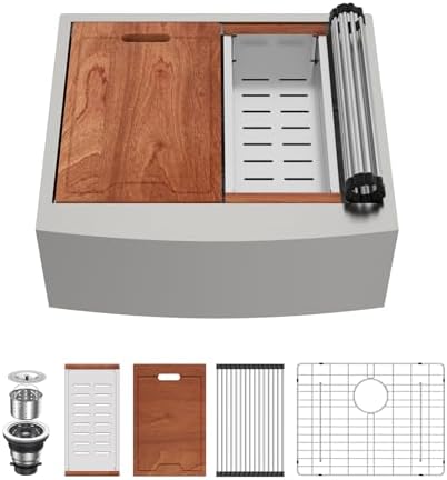 Lordear 24" Farmhouse Sink Short Apron Front Ledge Workstation 24" x 21" Farm Sink 16 Gauge Stainless Steel Single Bowl Kitchen Farm Sinks by LORDEAR