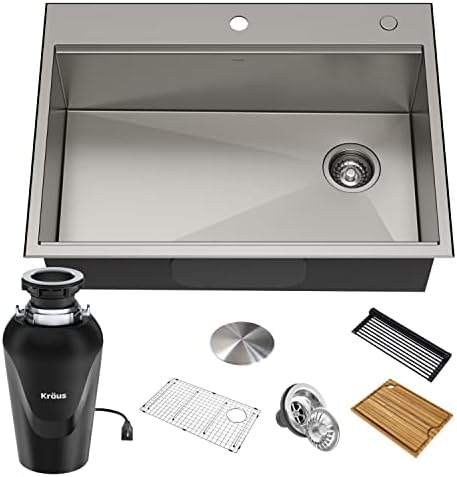 KRAUS Kore™ Workstation 30-inch Drop-In 16 Gauge Single Bowl Stainless Steel Kitchen Sink with Accessories (Pack of 5) with WasteGuard™ Continuous Feed Garbage Disposal, KWT310-30-100-75MB by Unknown