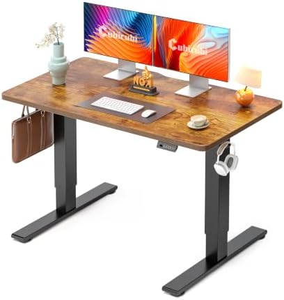 CubiCubi Electric Height Adjustable Standing Desk 48x24 Inch, Rustic Brown by CubiCubi