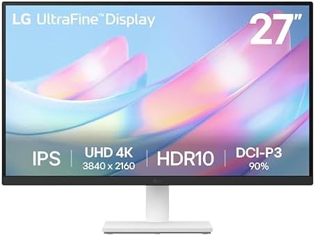 LG 27US500-W Ultrafine Monitor 27-Inch 4K UHD (3840x2160) HDR10 IPS Borderless Design Reader Mode Flicker Safe Switch App HDMI DisplayPort - White by Unknown