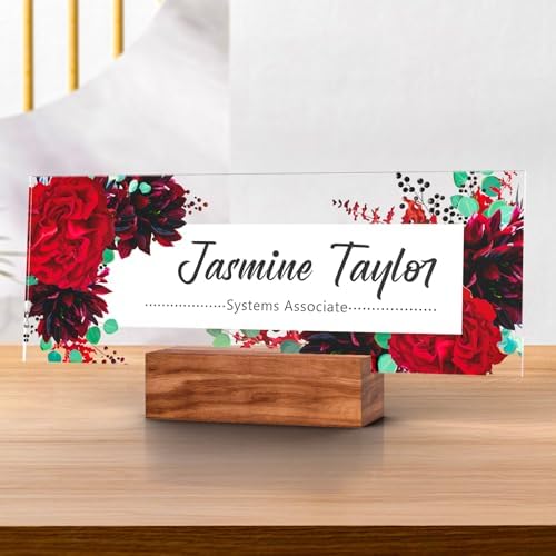 Personalized Acrylic Desk Name Plate with Walnut Wood Base by nyareka