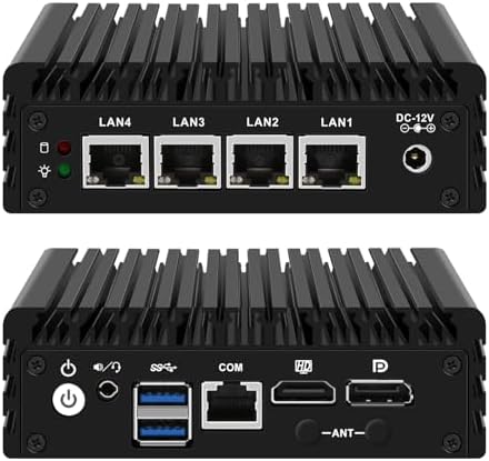 Firewall Mini PC J3710 Quad Core, 4 x i225V 2.5GbE LAN Fanless OPNsense Appliance, 8GB RAM 64GB SSD, Micro Router Computer Hardware, AES-NI, HD+DP Dual Display, Console, 2USB3.0, SPK/MIC by GLOVARY