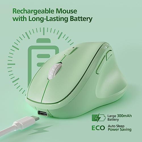 Micropack Ergonomic Vertical Wireless Bluetooth Mouse for Laptop MacBook PC Rechargeable Silent Click 3-Mode Multi-Device 2.4G Adjustable DPI Compatible with Windows Android iOS MacOS Green - Image 3