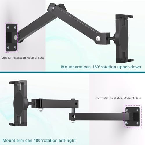Mippko Foldable Wall Mount iPad Holder Tablet Mount Stand,360° Adjustable Tablet Holder,2-Stage Extendable Articulating Aluminum Alloy Arm,Compatible with 4.7~12.9" iPad/Nexus/e-Reader/Switch/iPhone - Image 5