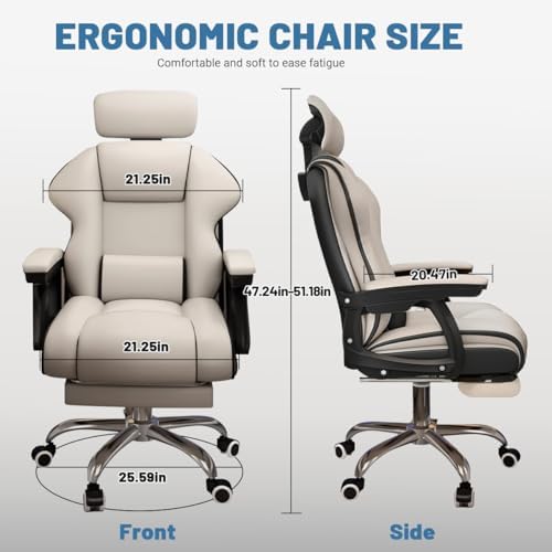 Executive Computer Chair Home Office Desk Chair,Adjustable Angle, Ergonomic Adjustable Height PU Leather Chairs with Cushions Armrest for Long Time Seating-High Office Chair with Footrest - Image 2