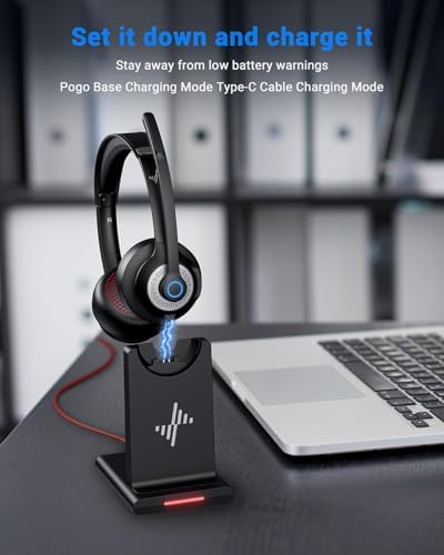 JIAMQISHI Bluetooth Wireless Headset with Mic for Work, Bluetooth 5.2, Advanced Noise Reduction Microphone, Clear Calls - Comfortable On-Ear Headphones, Applicable to PC, Laptop, Phone, Android, Zoom - Image 2