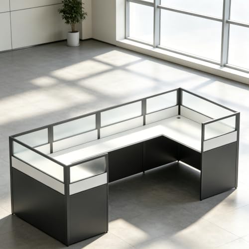 Nykto Office CubicleDesk with Mute Privacy Panels (B2 Person-F, Black) by Nykto