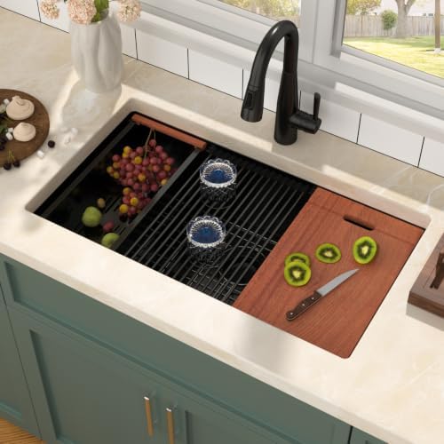 Mocoloo 32 Inch Matte Black Undermount Kitchen Sink Workstation - Image 2