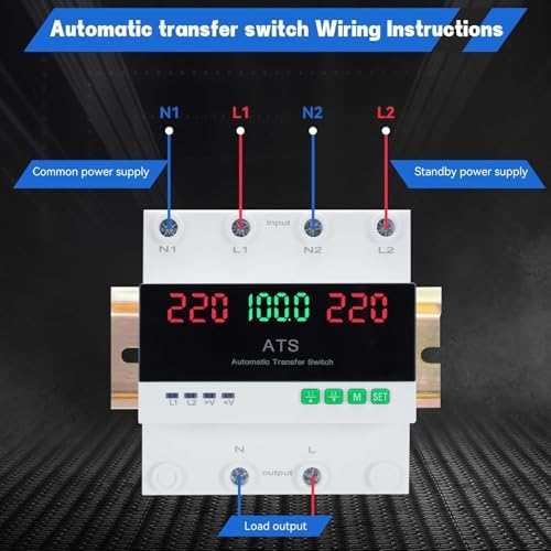100A AC220V Automatic Transfer Switch with LED Display, 50/60Hz 2P ATS Auto Dual Power Outdoor Changeover Switch for Home Generator, L1 Priority Din Rail Mount CE Certified Selector Transfer Switches - Image 4