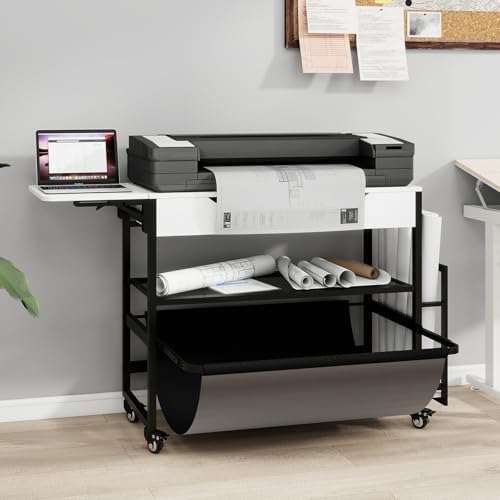 Natwind Wide Format Printer Stand,Plotter Table with Laptop Station,White by Natwind