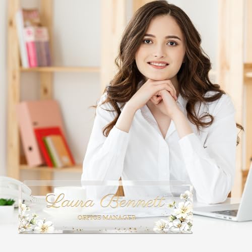 Custom Name Plate for Desk, Acrylic Desk Name Plate Personalized, Employee Appreciation Gifts, Office Desk Accessories for Women Men Teacher Nurse, Coworker Gifts for Manager Assistant (Cream Gold) - Image 2