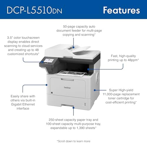Brother DCP-L5510DN Business Monochrome Laser All-in-One Printer with Duplex Printing and Networking (Renewed Premium) - Image 2