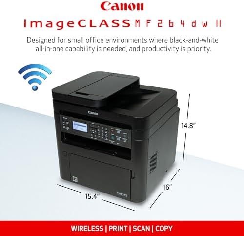Canon imageCLASS MF264dw II - Monochrome Duplex Wireless Laser Printer, Multifunction with Scanner, Copier, Auto Document Feeder, Mobile Ready, 30 PPM, Black - Image 2