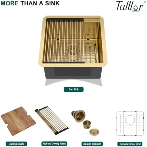 17x17 Inch Gold Undermount Bar Sink, Workstation SS304 Wet Bar Sink - Image 7
