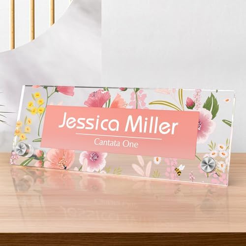 Personalized Acrylic Office Desk Name Plate with Standoff Barrels by nyareka