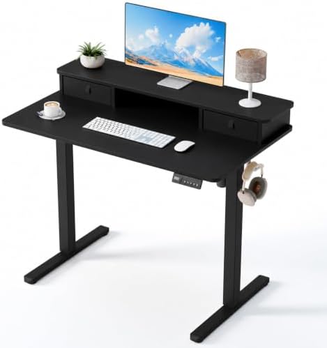 40" x 24" Electric Standing Desk with Dual Drawers, Black by YOLEZO