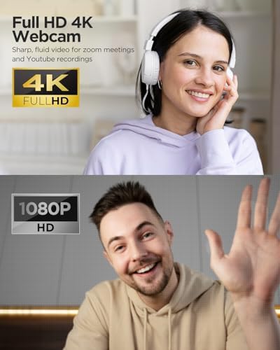 Webcam 4K with Microphone & Privacy Cover for PC/Laptop, USB Computer Camera Plug & Play with Auto Light Correction for Video Calls, Live Streaming Gaming & Online Meetings - Image 3