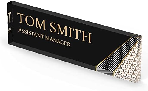 Artblox Personalized Office Desk Name Plate and Business Card Holder | Clear Acrylic Glass with Teak Wood Stand | Abstract Shapes Design Customized with Your Name and Credentials Office Desk Décor - Image 5