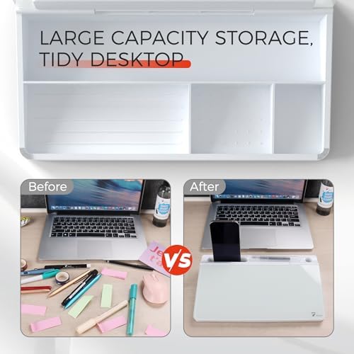 TOWON Compact Glass Desktop Whiteboard with Storage 12x7 in, White - Image 5